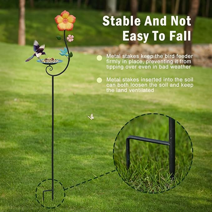 59" H Metal Bird Feeder with Stake,Freestanding Bird Feeder Tray,Bird Baths for Outdoors,Yard Lawn Decorative Garden Stakes