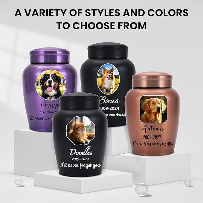 Personalized Cremation Urns for Pet Ashes, Custom Pet Name and Photo for Memorials Urns, 8.6 Inches Large Pet Urns for Dogs and Cats Ashes (Round)