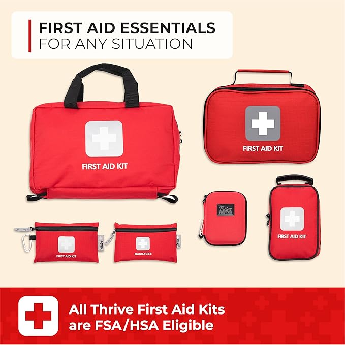 Thrive Travel Essentials Mini First Aid Kit - 66-Piece, Red Shell Case - Hiking, Camping & Cruise Essentials - Mini Medicine Kit