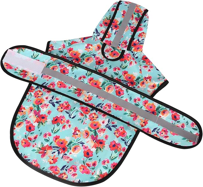 HDE Dog Raincoat Jacket Reflective Adjustable Hooded Pet Poncho Rain Coat with Leash Hole for Small to X-Large Dogs Turquoise - M