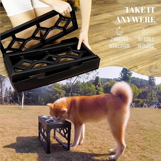 AVERYDAY Large Dog Bowls Elevated, 4 Height Adjustable Raised Dog Bowl Stand with 2 Stainless Steel Food and Water Bowls Set, Tall Dogs Feeding Station with Anti-Slip Base for Medium Large Breeds Dogs