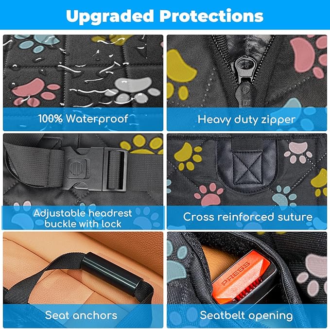 URPOWER Back Seat Extender for Dogs - Hard Bottom Dog Car Seat Cover Holds 400 lbs, Waterproof Dog Hammock Dogs Bed for Cars, SUVs & Small Trucks, Pet Backseat Protector with Mesh Window & Large Space