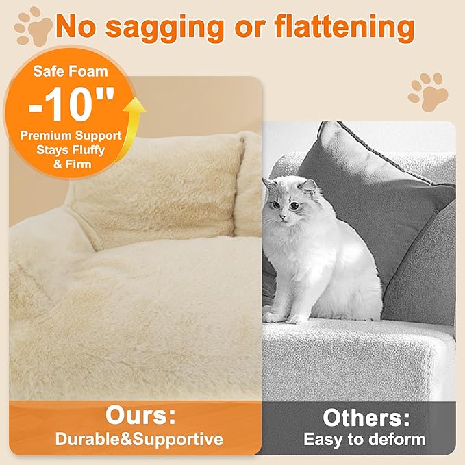Cat Sofa, Pet Bed with Bolstered Edges, Extra Plush Sponge Padding, Cat Beds for Indoor with Removable Washable Cover, Non-Slip Bottom, Brown