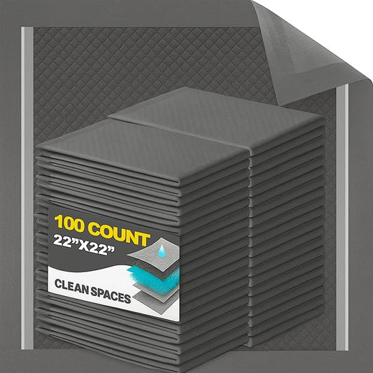 Charcoal Puppy Pads 100 Count, Disposable Pee Pads for Dogs / Wee Wee Pads / Potty Training Pads, Underpads with Activated Carbon to Eliminate Odor, 22"x22"