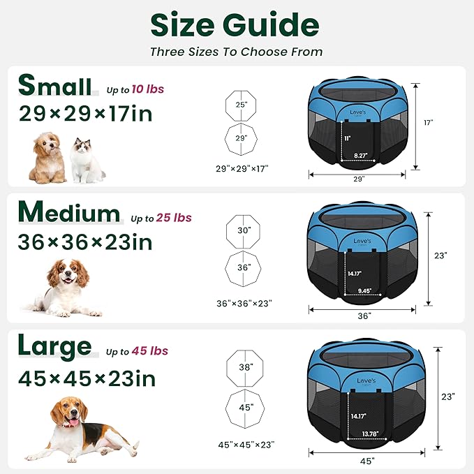 Love's cabin Pet Puppy Dog Playpen, Medium Dog Tent Crates Cage Indoor/Outdoor, Portable Playpen for Cat, Foldable Pop Up Dog Kennel Playpen with Carring Case, Removable Zipper Top, Blue