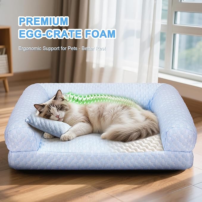 Cat Bed, Cat Beds for Indoor Cats, Summer Cooling Pet Sofa Bed, Washable Medium Pet Bed for Puppy and Small to Large Kitten with Anti-Slip Bottom, Fits Up to 65lbs Pets