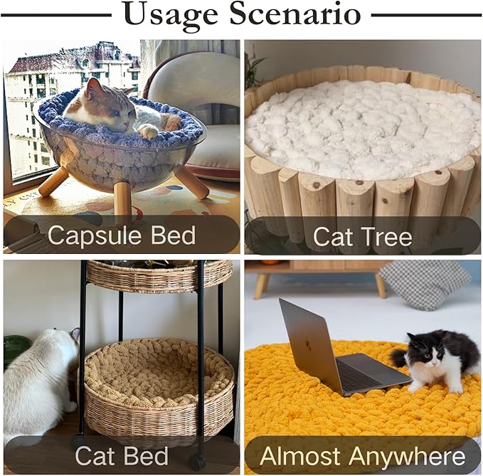 Cat Knitted Bed Mat, Extra-Soft Washable Warm Round Pads Cushions for Indoor Kittens, Cat Trees Towers, Perfect for Kneading and Sleeping (Ceremel, Medium)