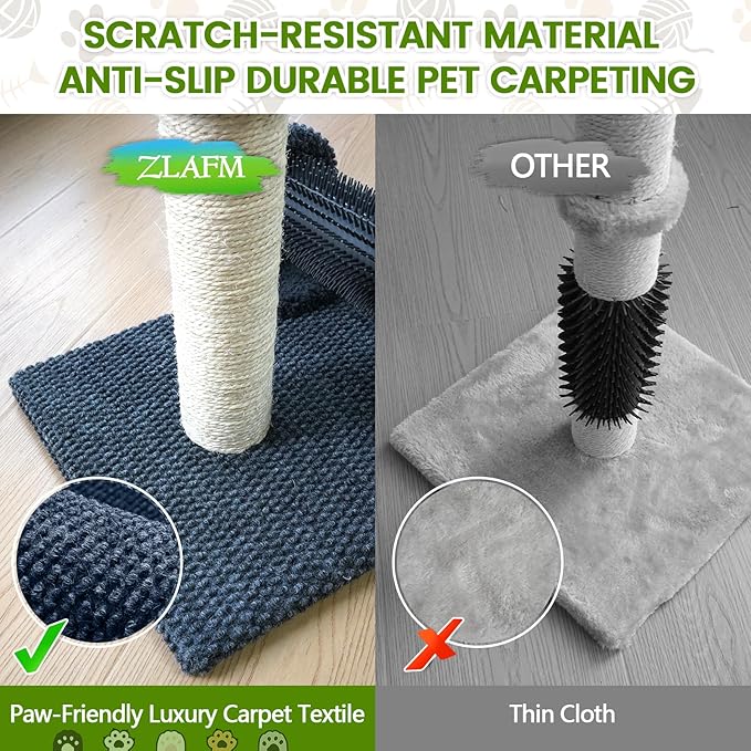 Cat Scratching Post with Cat Hair Brush & Interactive Ball, 22 Inch Sisal Cat Scratch Tower, Durable Thick Fabric Cat Scratcher for Indoor Cats, Kitten Exercise Play Furniture, Dark Grey