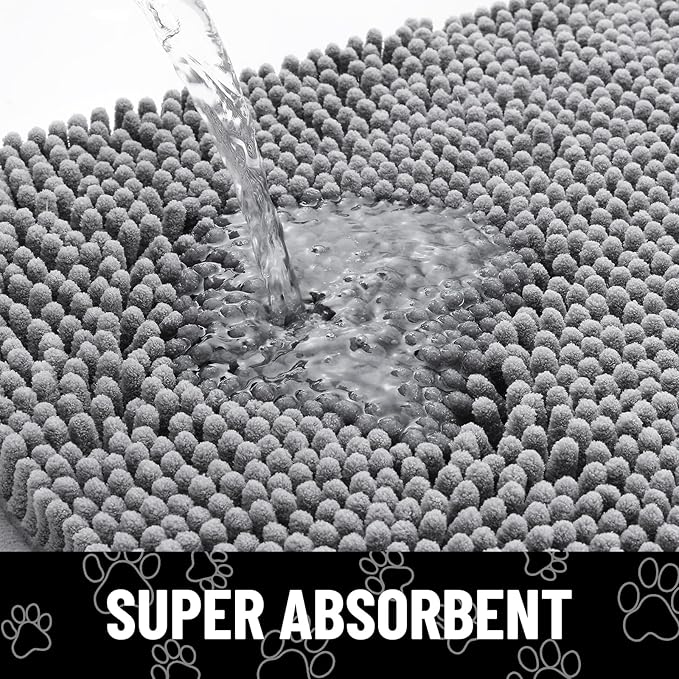 Smiry Dog Door Mat for Muddy Paws, Absorbent Dirt Trapper Non Slip Quick Dry Washable Chenille Mat for Mud Dogs, Entry Rug for Indoor and Outdoor (40x32 Inches, Grey)