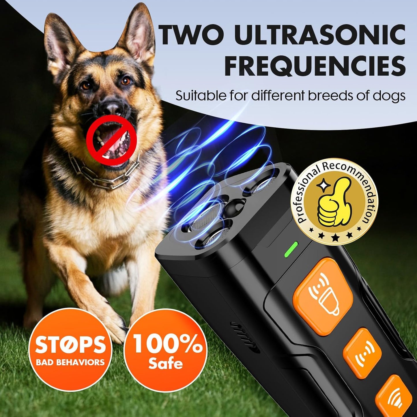 Dog Bark Deterrent Device, 3X Ultrasonic Anti Barking, 6 Training Modes 23 FT Range Barks No More Indoors Outdoors Behavior Correct Safe & Humane Rechargeable Compact Bark Control for Dogs
