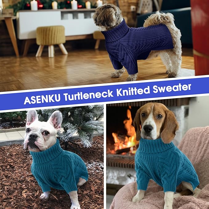 ASENKU Extra-Large Dog Sweater, Dog Sweaters for Extra Large Dogs, Pet Sweatshirt Apparel Turtleneck Pullover Winter for Doberman, Great Dane (Teal Blue, 4XL)