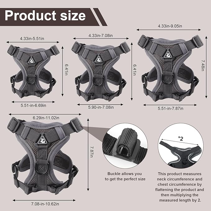 Wanheart cat Chest Harness and Leash, Anti-Escape Adjustable Soft mesh cat Leash and Chest Harness Set for All Types of Cats cat Vests (Grey, 11.02-16.5lb)