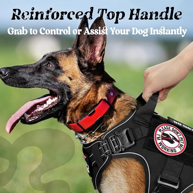 rabbitgoo Upgraded Tactical Dog Harness for Large Dogs, Reflective Heavy Duty Pet Harness with Handle, No-Pull Service Vest Large Breed, Adjustable Military Vest for Training Hunting Walking, Black, L