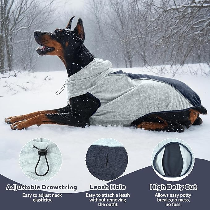 IECOii XXL Soft Fleece Dog Sweater, Stretchy Large Dog Sweater Vest with Leash Hole, Warm Dogs Fall Winter Hoodie for Indoor & Outdoor, Safety Reflective Great for Night Walks, Pitbull, Blue, XXL