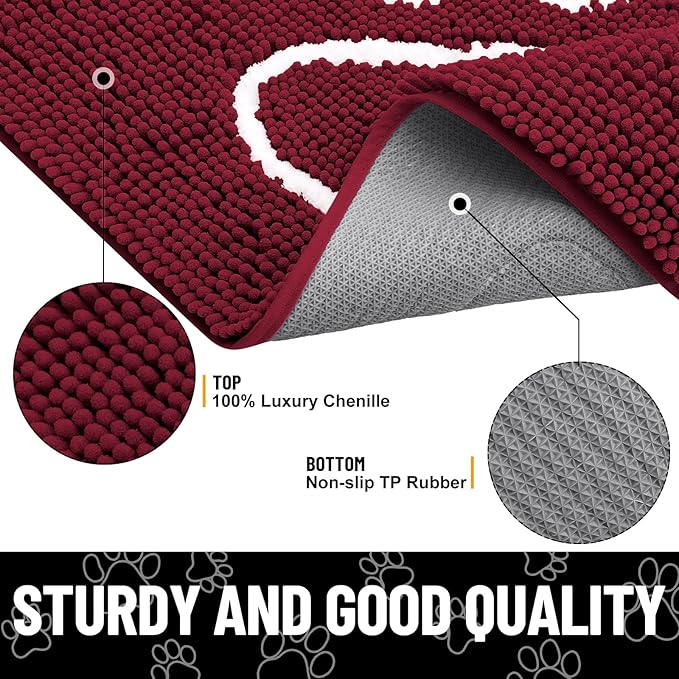 Smiry Dog Door Mat for Muddy Paws, Absorbent Dirt Trapper Non Slip Quick Dry Washable Chenille Mat for Mud Dogs, Entry Rug for Indoor and Outdoor (40x32 Inches, Burgundy)