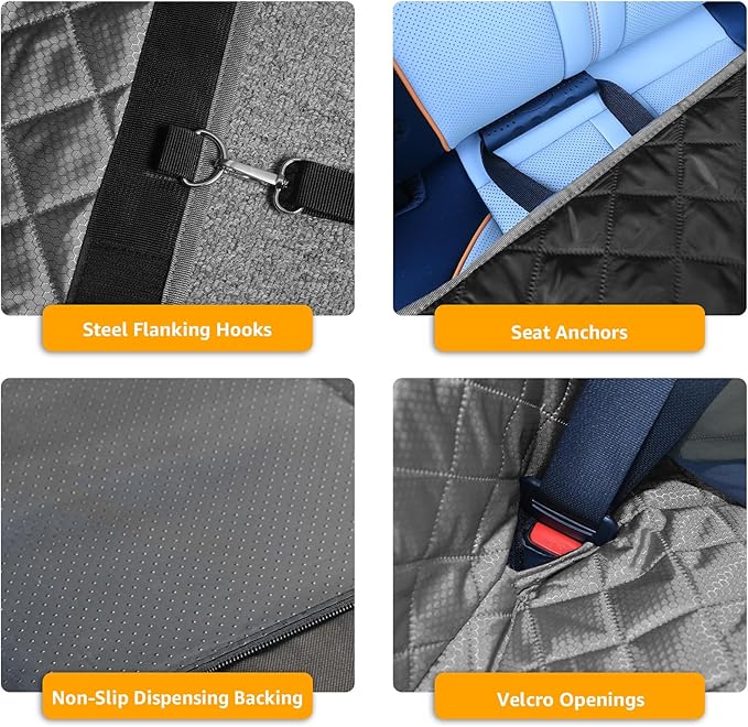 PETICON Large Dog Car Seat, Back Seat Extender for Dogs with 3 Mesh Windows, Waterproof Medium Carseat for Dogs with Hard Bottom, Pet Seat Cover for Cars, Trucks and SUVs (Gray)