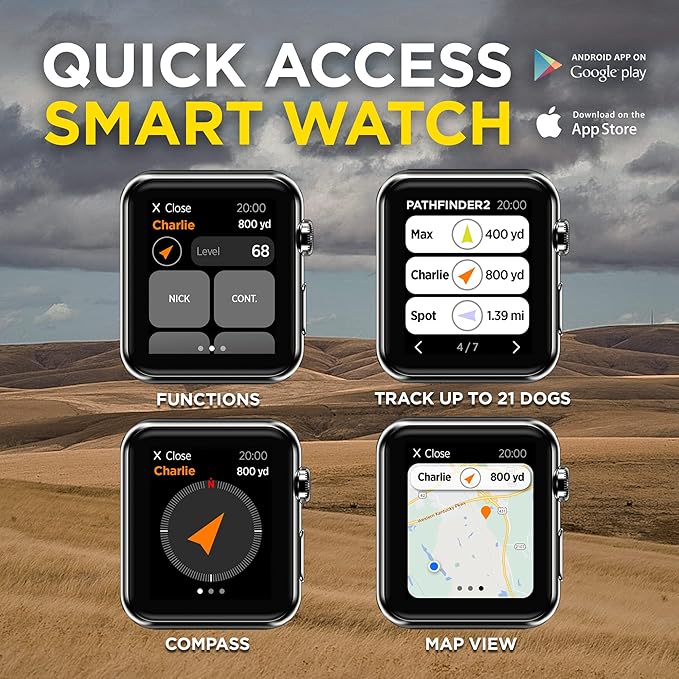 Dogtra Pathfinder 2 GPS Dog Tracker e Collar 9 Mile Long Range LED Light No Monthly fees Free App Waterproof Smartwatch Control Satellite Real Time Tracking Multiple Dogs Smartphone Required