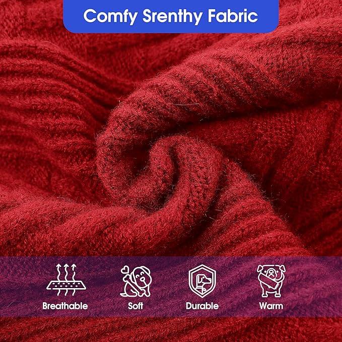 ASENKU Dog Sweater, Dog Sweaters for Medium Dogs, Warm Pullover Doggie KnitTurtleneck Warm Clothes for French Bulldog, Boston Terrier（Red, L）