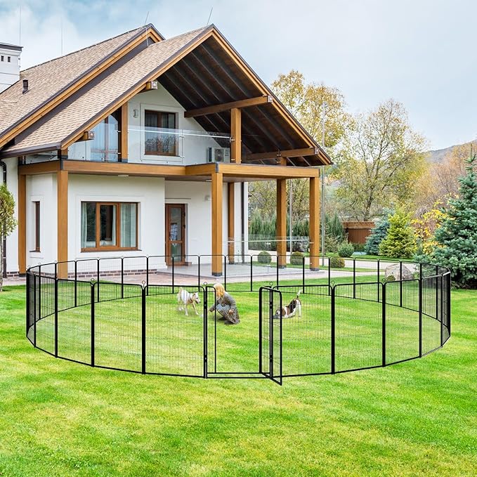 Dog Playpen Outdoor Extra Wide 24 Piece Panels Heavy Duty Dog Fence 47" Height Anti-Rust with Doors Portable for RV Camping Yard, Total 63FT, 316 Sq.ft, Snowy Black