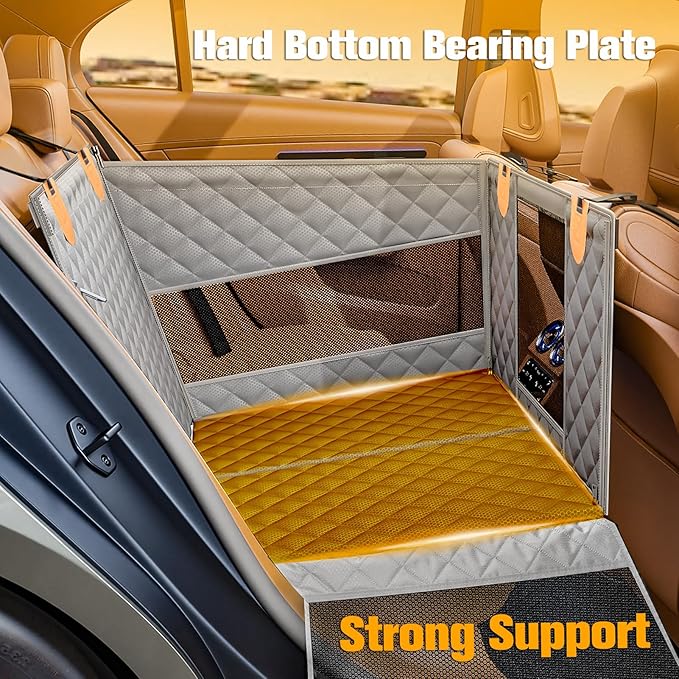PETICON Large Dog Car Seat, Back Seat Extender for Dogs with 3 Mesh Windows, Waterproof Medium Carseat for Dogs with Hard Bottom, Pet Seat Cover for Cars, Trucks and SUVs (Gray)