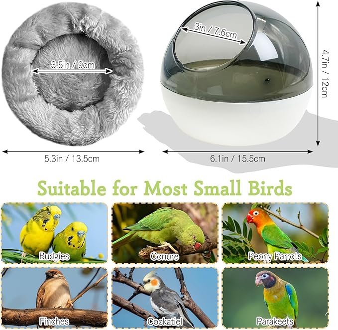 kathson Plastic Bird Nest Chewproof Small Bed with mat Hanging House Hut Bird Cage Breeding Hatching Nest Washable Parakeet Nest for Parrot Budgie Love Bird Canary (Grey)