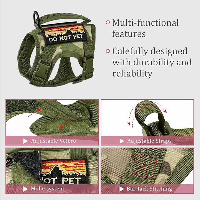 Tactical Cat Harness and Leash for Walking Esacpe Proof,Adjustable Soft Mesh Large Cat Vest with Rubber Handle Easy to Control,Molle Patches