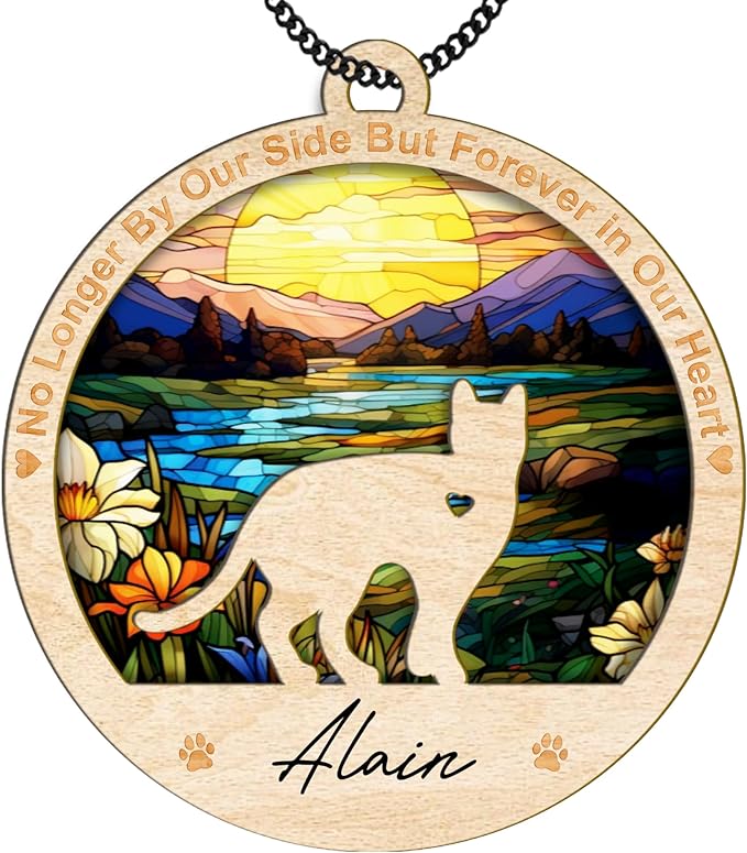 Cat Memorial Ornaments, Christmas Xmas Tree Ornament Window Hanging Car Sympathy Gift for Loss of Pet Bereavement Keepsake Remembrance Gifts for Cat Lovers Holiday Decoration PO235