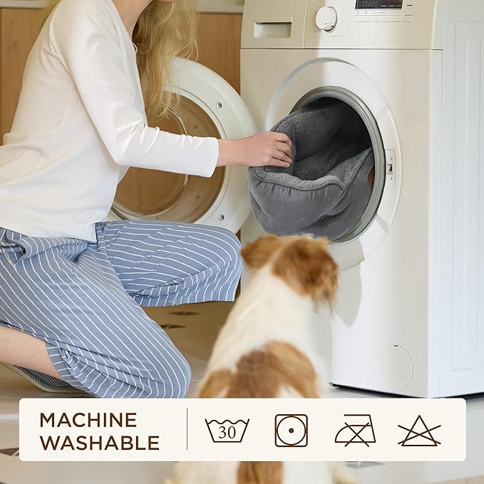 Bedsure Self Warming Dog Beds for Small Dogs - Round Medium Cat Beds for Indoor Cats, Washable Pet Bed for Puppy and Kitten with Slip-Resistant Bottom, 25 Inches, Self Warming Grey