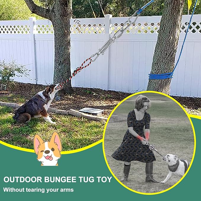 HOPET Dog Outdoor Bungee Solo Hanging Toy, Tether Tug of War Toys for Pitbull Small Large Aggressive Chewers Dogs to Exercise, Durable Interactive Tug Toy, Dog Rope Toys
