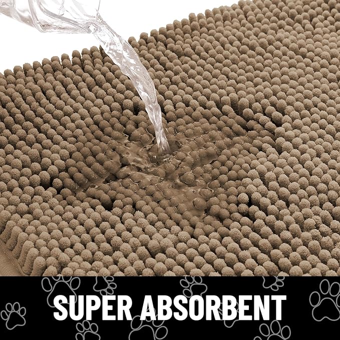 Smiry Dog Door Mat for Muddy Paws, Absorbent Dirt Trapper Non Slip Quick Dry Washable Chenille Mat for Mud Dogs, Entry Rug for Indoor and Outdoor (30x20 Inches, Camel)