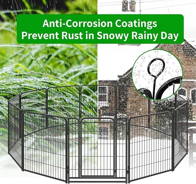 Dog Playpen Outdoor Extra Wide 32 Piece Panels Heavy Duty Dog Fence 50" Height Anti-Rust with Doors Portable for RV Camping Yard, Total 84FT, 561 Sq.ft, Snowy Black