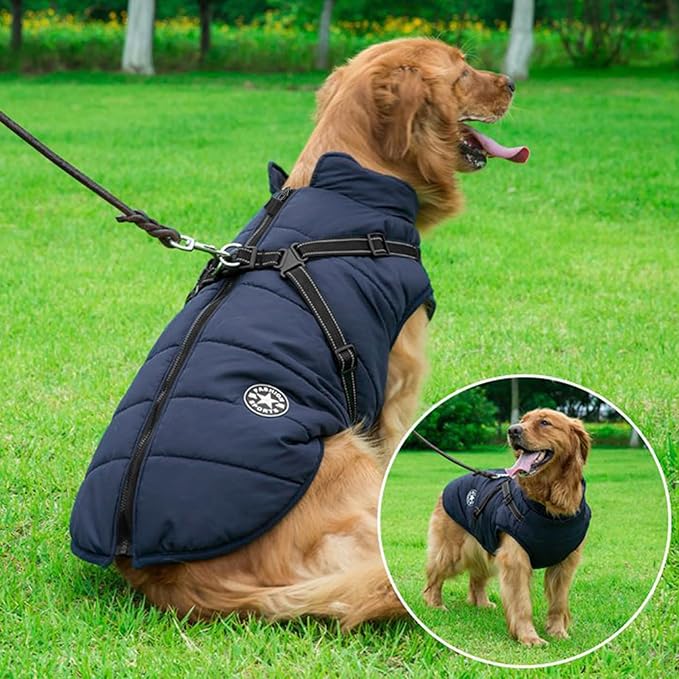 Aiboria Dog Jackets for Winter Windproof Waterproof 2 in 1 Outfit Cold Weather Coat Dog Vest Harness Puppy Winter Warm Jacket Blue XL