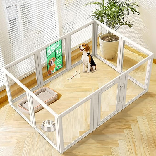 FXW AuraSpace Acrylic Indoor Dog Playpen for Medium Dogs, 35 Inch, 10 Panels, White