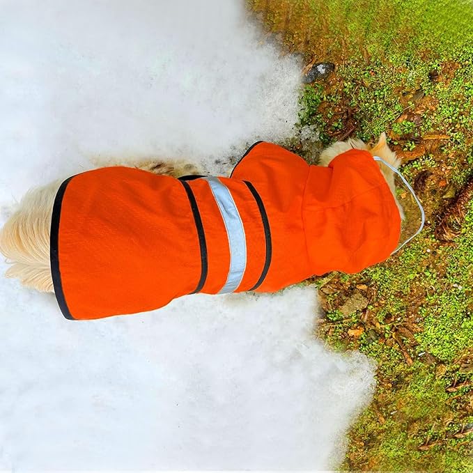 Dog Raincoat Waterproof Reflective Slicker - Lightweight Breathable Hooded Poncho Rain Coat Jacket with Adjustable Belly Strap and Leash Hole for Small Medium Large Dogs (Orange, X-Small)
