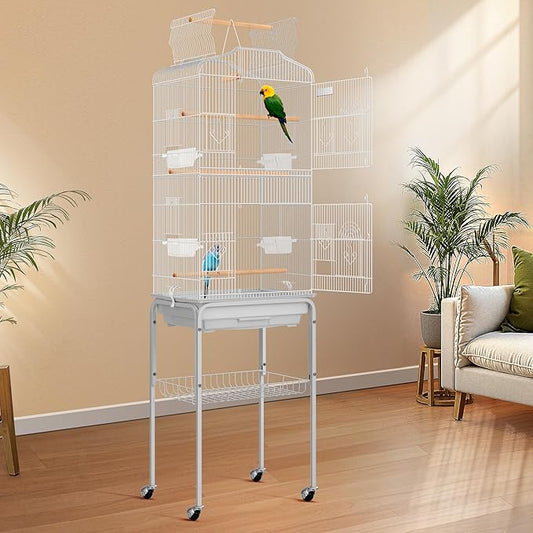 VIVOHOME 64 Inch Bird Cage with Play Top and Rolling Stand for Parrots Conures Lovebird Cockatiel Parakeets Gray