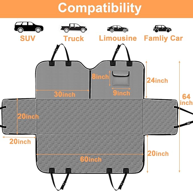 Mancro Dog Car Seat Cover for Back Seat, 2025 Upgraded 600D Heavy Duty Waterproof & Scratch-Resistant Dog Hammock for Car, Back Seat Pet Cover for Dogs with Sedan, Trucks and SUVs, Standard, Grey