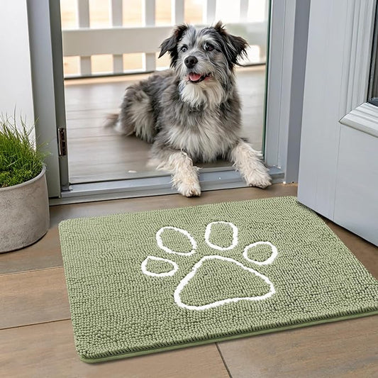 Smiry Dog Door Mat for Muddy Paws, Absorbent Dirt Trapper Non Slip Quick Dry Washable Chenille Mat for Mud Dogs, Entry Rug for Indoor and Outdoor (24x16 Inches, Sage Green)