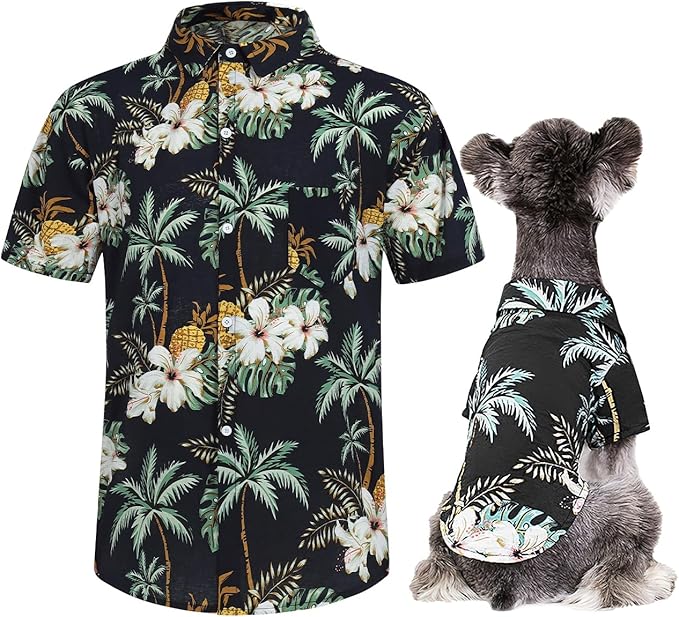 Hawaii Dog Shirt, Pet Summer T-Shirts Dog Style Floral Breathable Cool Clothes Hawaiian Shirts for Small Dogs and Cats Owner and Pet Shirts are Sold Separately