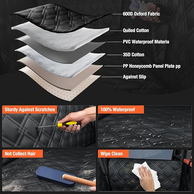 Truck Back Seat Extender for Dogs – Waterproof Full Size Pickup Pet Seat Cover with Door Protection, Hard Bottom Holds 420 lbs Dog Hammock for F150, RAM 1500 & More