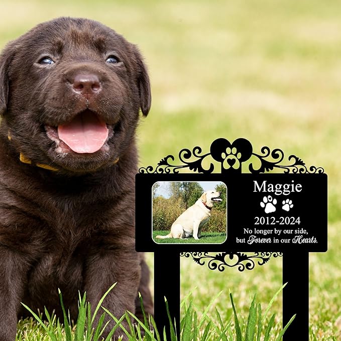 Custom Pet Grave Markers Dog Outdoor | Memorial Burial Markers for Your Furry Friend | Cross for Cemetery Grave Pet Headstones for Dogs | Custom Photo Resting Place Sign for Paw Companions