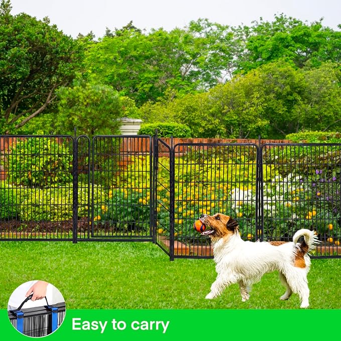 32 in(H) Dog Fence Outdoor For Yard, 21 in Wide Low Threshold Gate, 12 Panels Total 26.6 Ft(L) Fencing For Garden Beds, Animal Barrier Fence, Dog Pen Indoor or Outdoor,Landscape Fence Border
