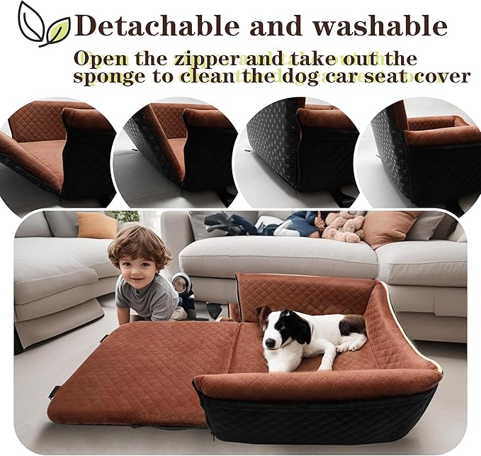 Dog Car Seat Bed 2 in 1 for Small/Medium Dogs up to 35 lbs,Adjustable Safety Leashes,Memory Foam with Soft Fabric Pets Travel Car Bed,Easily Installed in Front and Back seat,Removable and Washable.