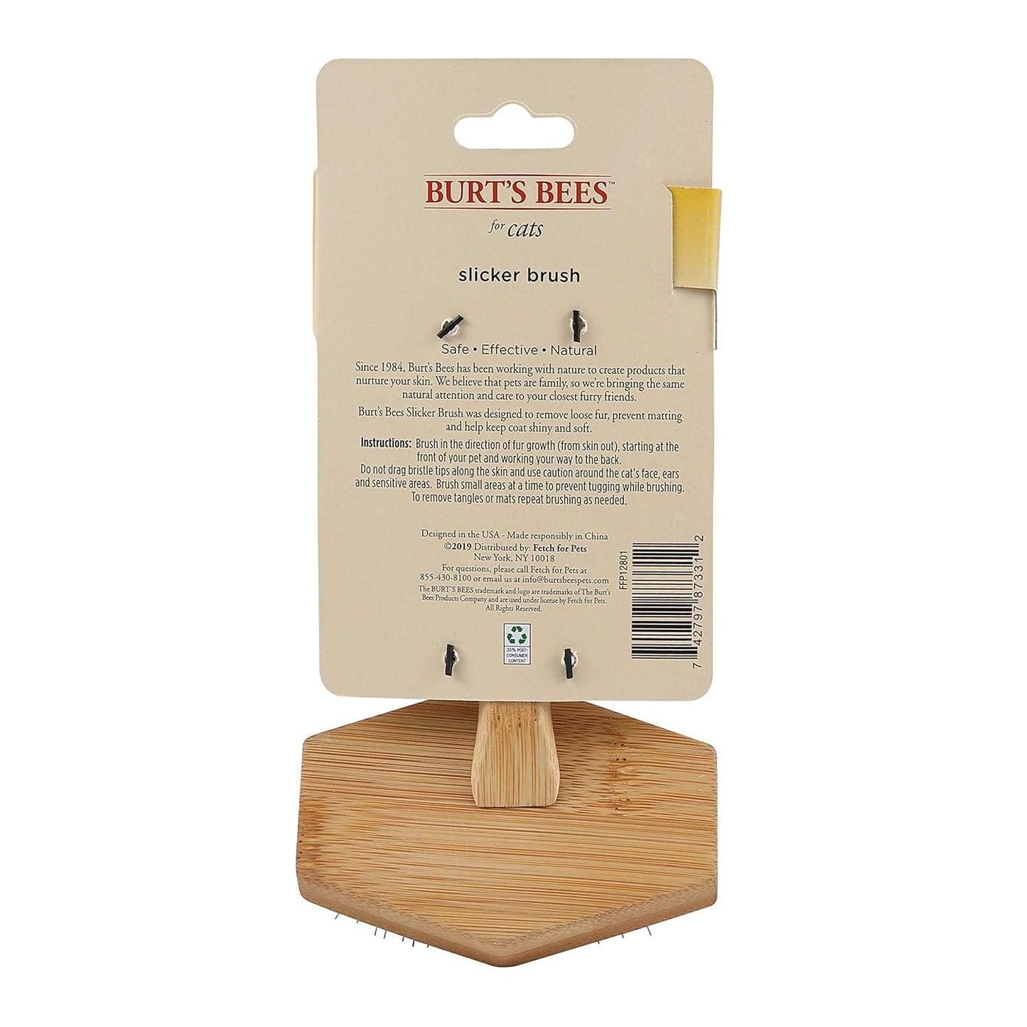 Burt's Bees for Pets Slicker Brush | Removes Loose Cat Fur, Prevents Matting | Ideal for Daily Grooming, Smooth Coat