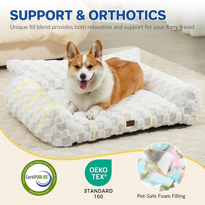 Cat Bed Cats Couch for Puppy and Kitten, Fluffy Pet Couch Small Dog Sofa Bed, Supportive Cat Sofa for Indoor Cats, Washable Cover & Non-Slip, 26 inch, White