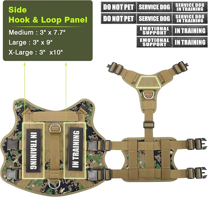 WINSEE Service Dog Vest Harness for Medium Dog, Tactical Working MOLLE Vest with 10 Pet Patches, No Pull Heavy Duty Harness for Training Walking