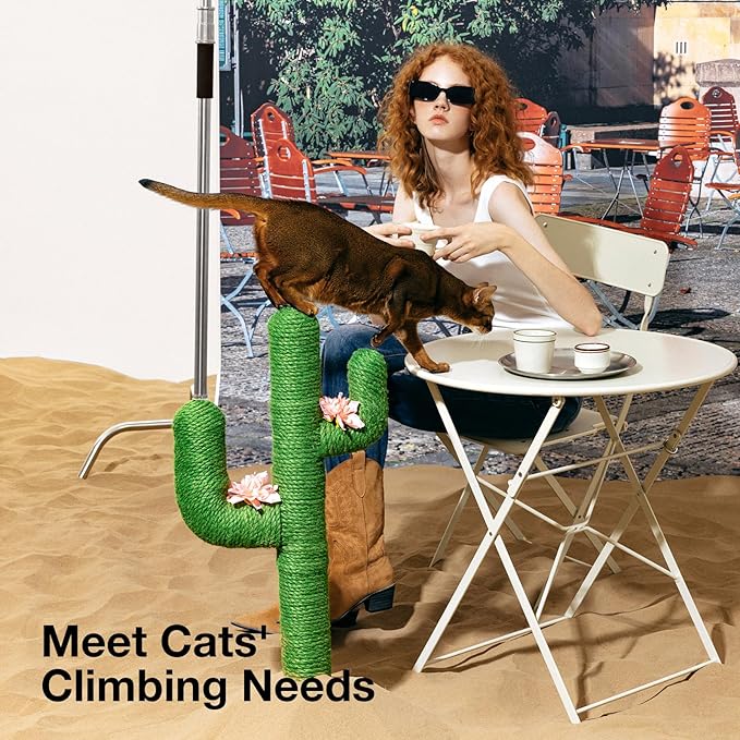 VETRESKA Cat Scratchers for Indoor Cats Cactus Cat Scratch Post Sisal Rope , 31.5'' Tall Green Vertical Cactus Cat Tree Scratching Posts Protect Furniture
