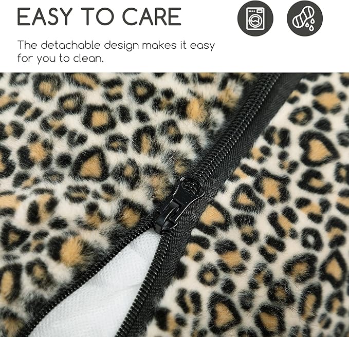 Hollypet Cat Bed Fluffy Plush Mutifuctional Double-Layer Soft Pet Couch Orthopedic Sofa Nest Beds for Small Cats and Dogs, Black Leopard (25x20x13 inch)