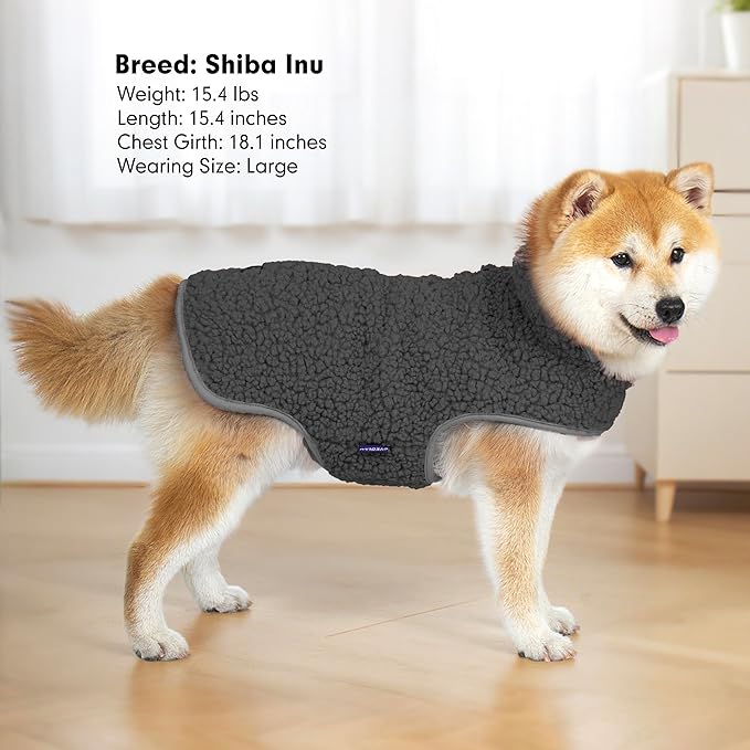 cyeollo Small Dog Coat Sherpa Dog Winter Coat, Reversible Fleece Doggie Jackets Sweater Vest for Small Dogs Male with Leash Hole, Soft Cold Weather Pet Coats, Dark Grey S