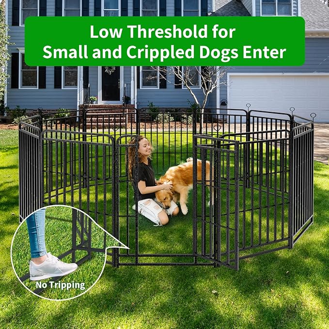 Dog Playpen Outdoor 12 Piece Panels Heavy Duty Dog Fence 47" Height with Thick Pipe Anti-Rust with Doors Portable for RV Camping Yard, Total 27FT, 57 Sq.ft, Snowy Black