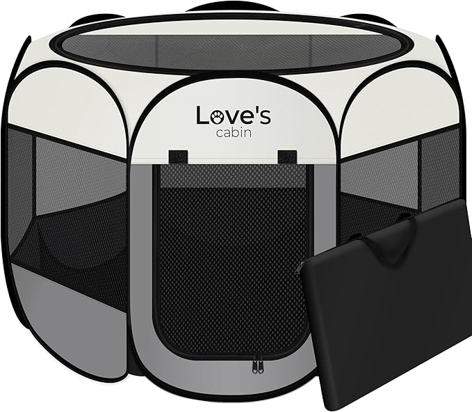 Love's cabin Pet Puppy Dog Playpen, Medium Dog Tent Crates Cage Indoor/Outdoor, Portable Playpen for Cat, Foldable Pop Up Dog Kennel Playpen with Carring Case, Removable Zipper Top, Grey